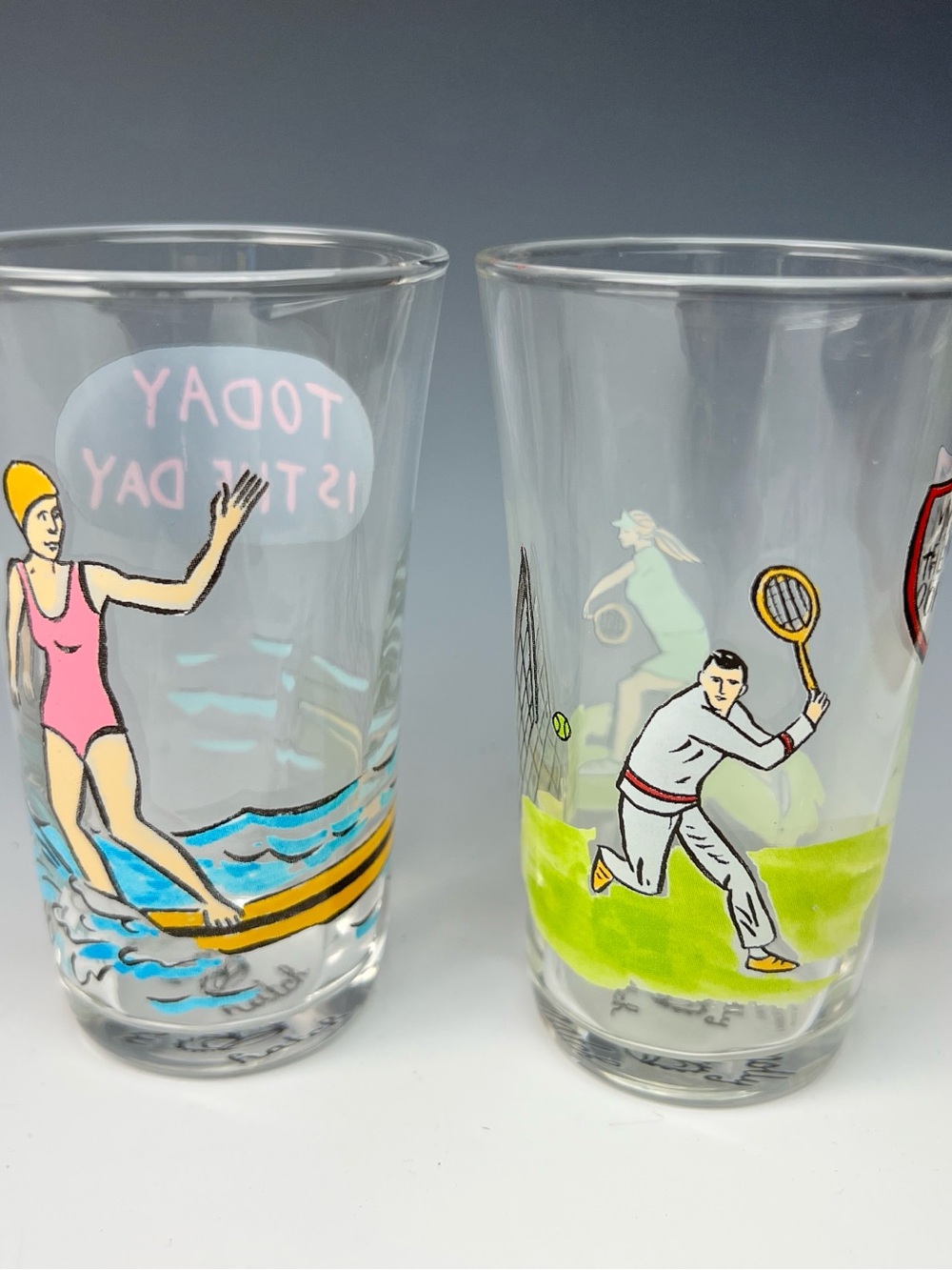 Molly Hatch Juice Glasses Tennis Swimming Surfing Anthropologie